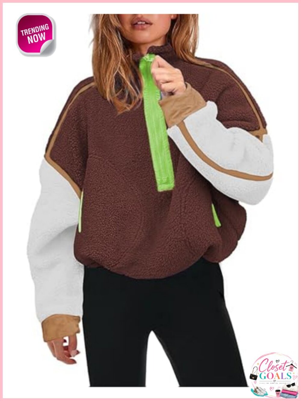 Womens Oversized Half Zip Fleece Pullover Sherpa Sweatshirt Cozy Winter